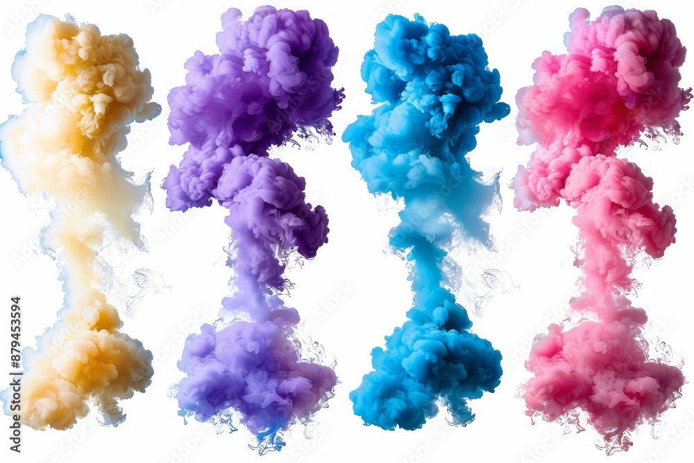 From the middle of the bluish-pink smoke, white clouds erupt, fly up and mix with the total mass.. Beautiful simple AI generated image in 4K, unique. From the middle of the bluish-pink smoke, white clouds erupt, fly up and mix with the total mass.. Beautiful simple AI generated image in 4K, unique.