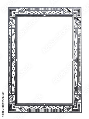 Rectangular retro framework. Art Deco style. Scratched metal. 3D render. PNG file.