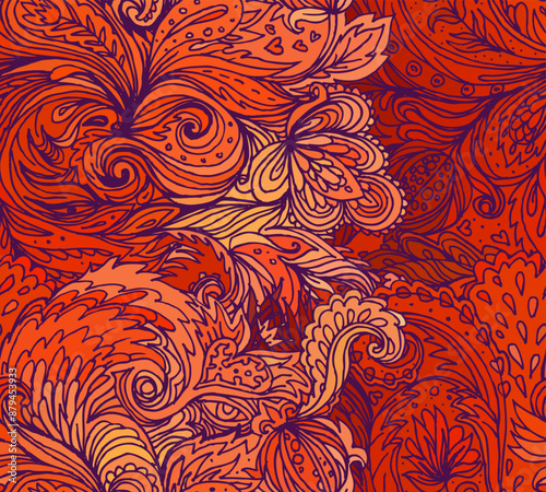 Beautiful boho paisley Floral Ikat pattern embroidery border. Ethnic ikat flo...