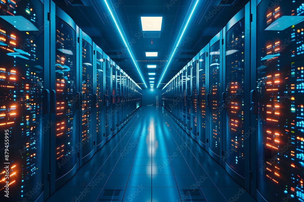 Futuristic Data Center with Illuminated Server Racks Futuristic Data Center with Illuminated Server Racks