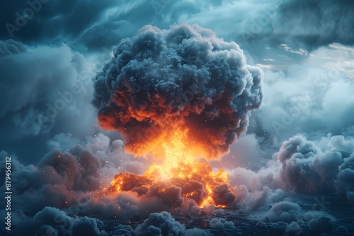 Dramatic Explosion Amidst Stormy Clouds