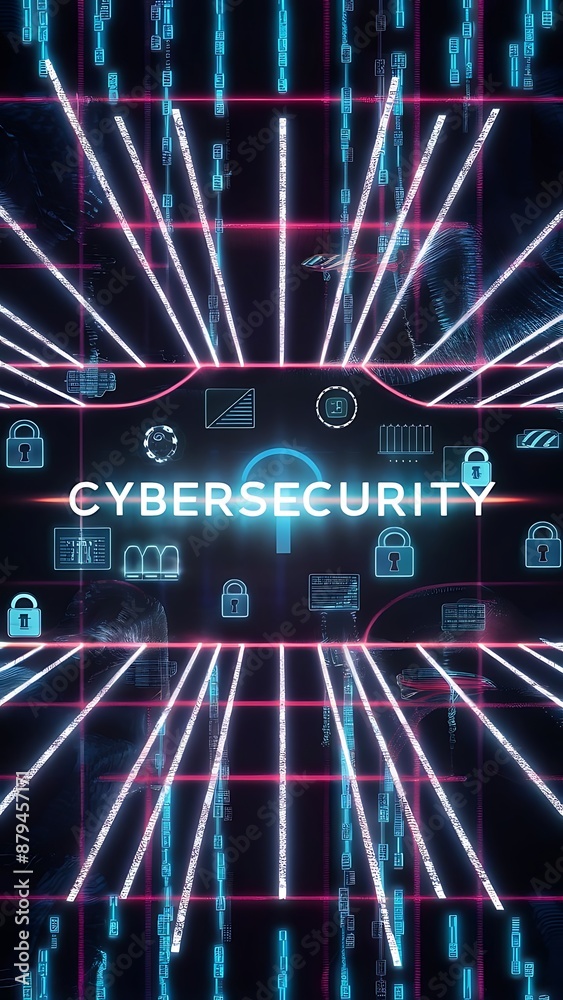 Naklejka premium cybersecurity experts blockchain Key Formed from Binary Code Goes Into an Abstract Lock Background