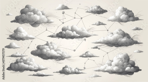 pencil drawing sky clouds beige grey.AI generated