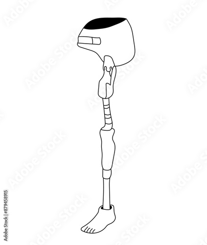Leg prosthesis line art, artificial foot for orthopedic rehabilitation, bionic implant, exoskeleton.