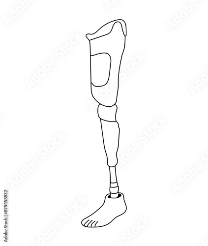 Leg prosthesis line art, artificial foot for orthopedic rehabilitation, bionic implant, exoskeleton.