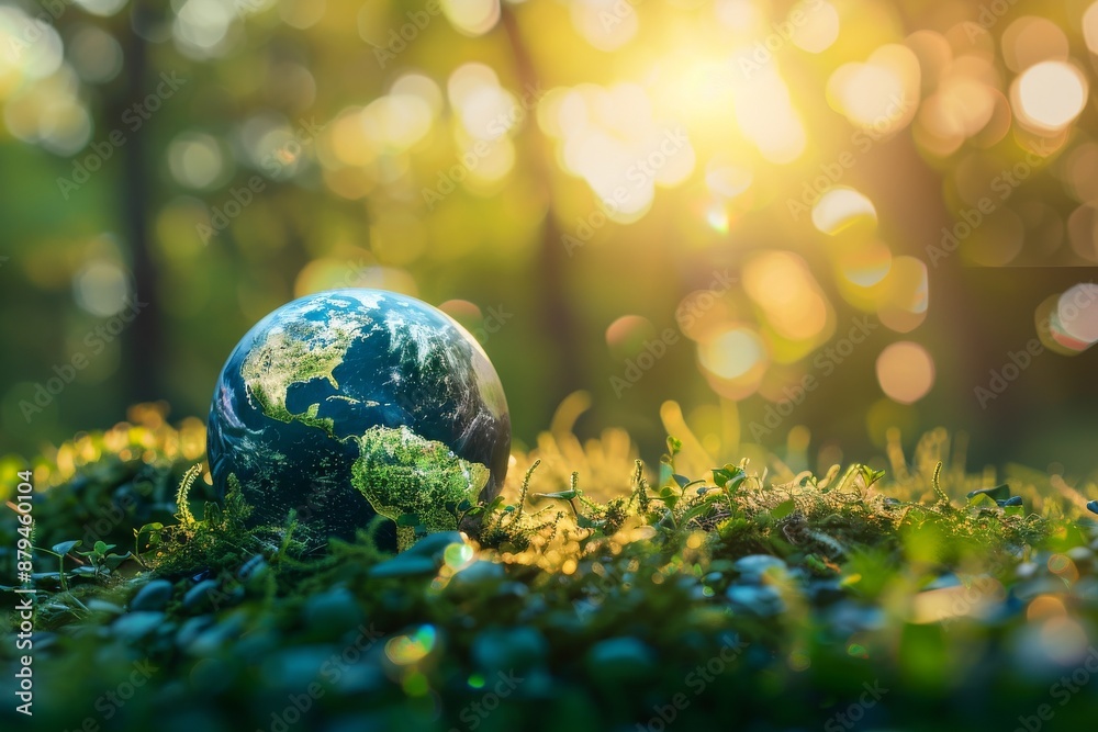 Globe On Moss In Forest - Environmental Concept
. Beautiful simple AI generated image in 4K, unique.