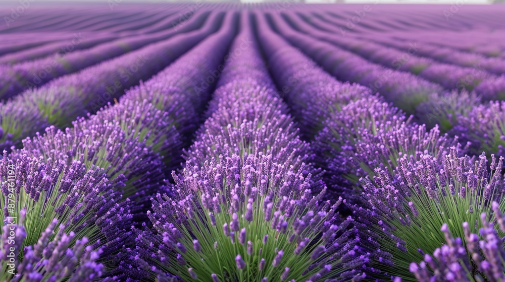 Naklejka premium Abstract background of colorful nature scenes featuring vibrant floral patterns of lavender fields where the purple blooms stretch out creating a vast and aromatic landscape Illustration, Image, ,