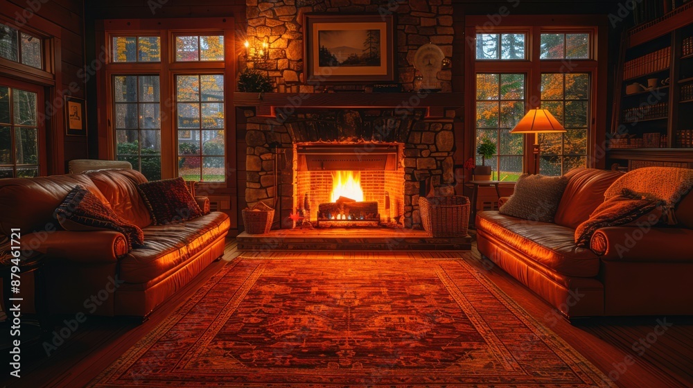 Comfort and Warmth: Cozy Living Room with Fireplace and Inviting Atmosphere, Captured with Nikon Z7 Camera Comfort and Warmth: Cozy Living Room with Fireplace and Inviting Atmosphere, Captured with Nikon Z7 Camera