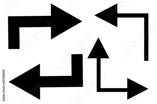 Road navigation arrows. Direction or road signs, arrow icons. Driving direction sign, location point intersection circle, route turn black pictograms. Vector isolated collection.