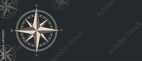 Vector background with compass. Background picture with Wind Rose. Marine theme.