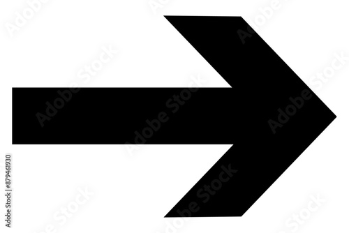 Black straight right arrow isolated on white background. Street navigator, flat clipart, road sign, minimalistic style. Vector illustration.