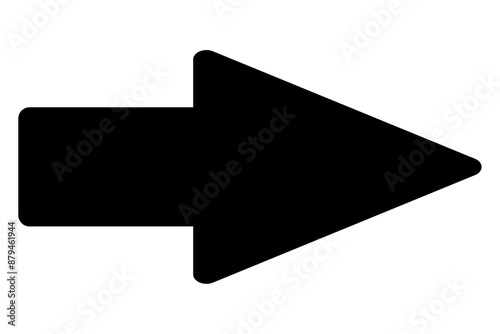 Black straight right arrow isolated on white background. Street navigator, flat clipart, road sign, minimalistic style. Vector illustration.