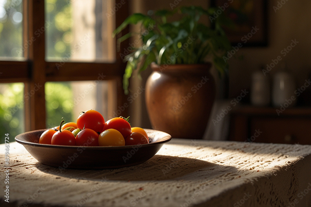 Fresh tomatoes in a wooden bowl on a table. Fresh tomatoes in a wooden bowl on a table.
