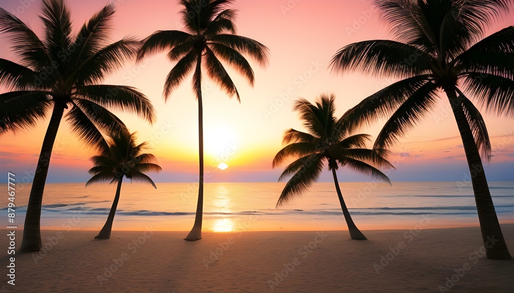 Landscape of paradise tropical island beach sunset Landscape of paradise tropical island beach sunset