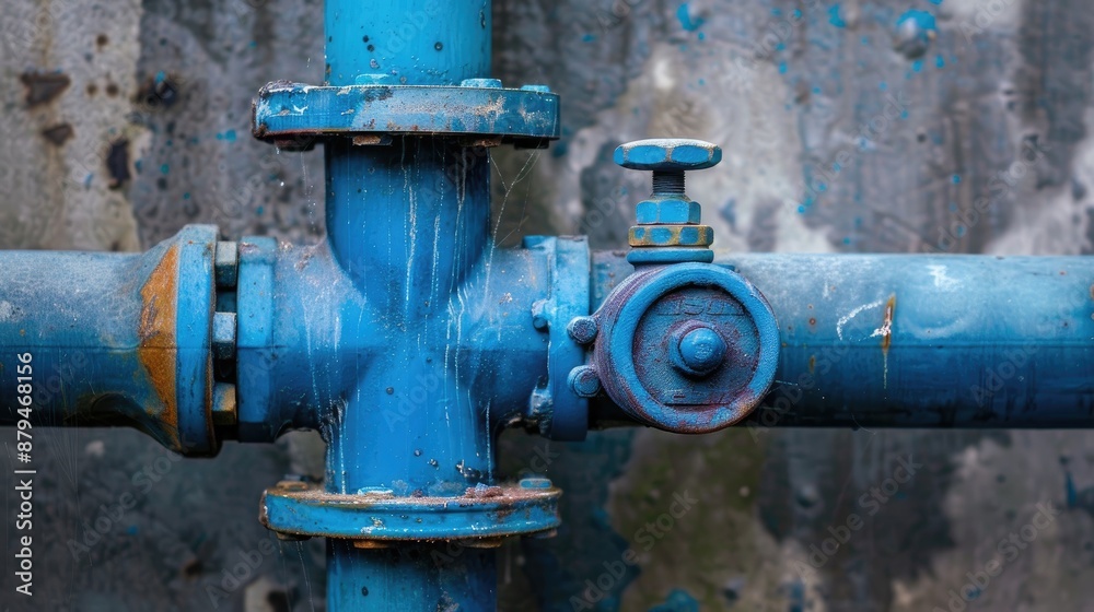 Blue PVC pipe with faucet and water valve allowing for additional content Blue PVC pipe with faucet and water valve allowing for additional content