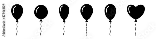 Ballon icon. Party celebration vector set. Flying helium ballon with ribbon.