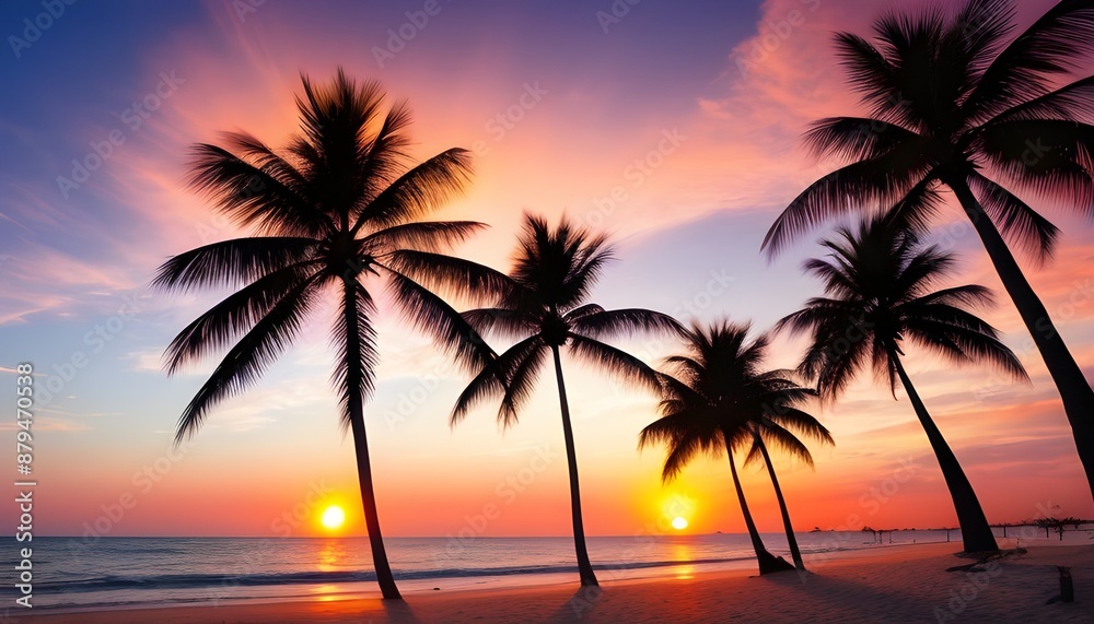 Landscape of paradise tropical island beach sunset Landscape of paradise tropical island beach sunset