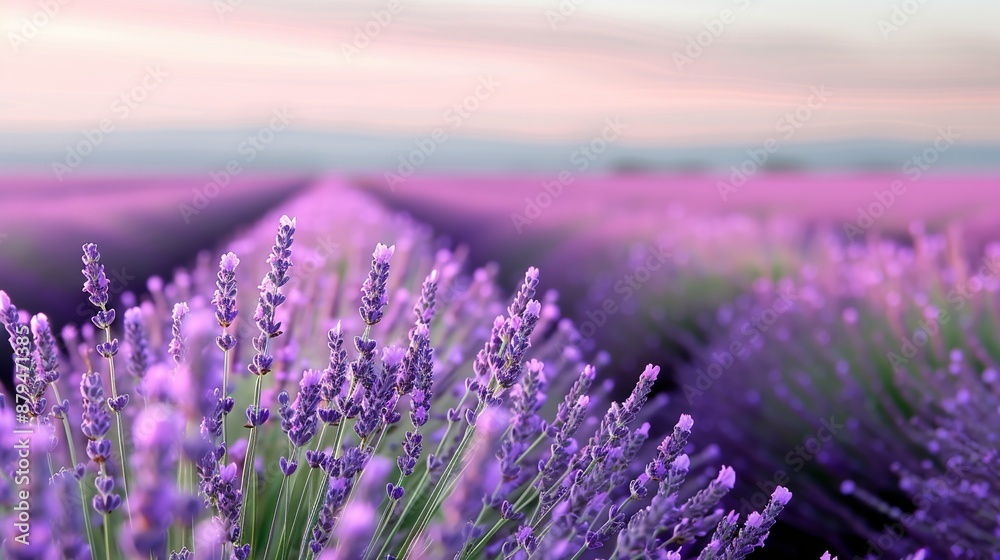 Fototapeta premium Abstract background of colorful nature scenes featuring vibrant floral patterns of lavender fields where the purple blooms stretch out creating a vast and aromatic landscape Illustration, Image, ,
