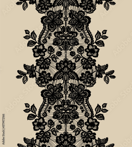 Infinite vector lace band. Seamless lace with flowers. 