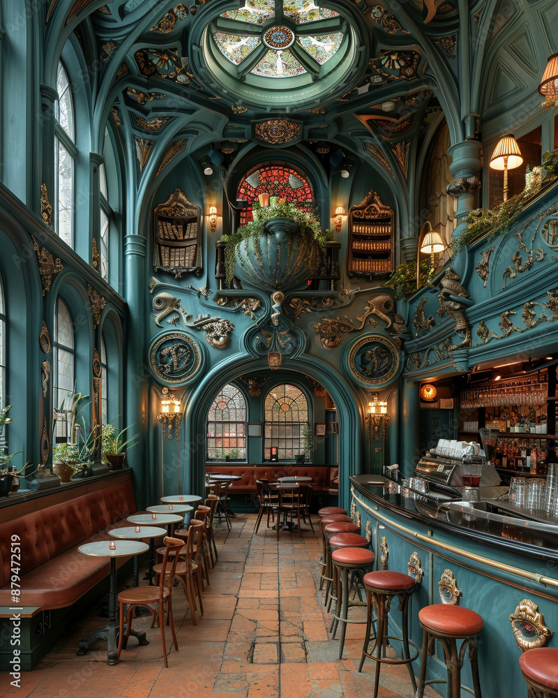 Elegant Cafe Interior With Ornate Decor And Cozy Seating Elegant Cafe Interior With Ornate Decor And Cozy Seating