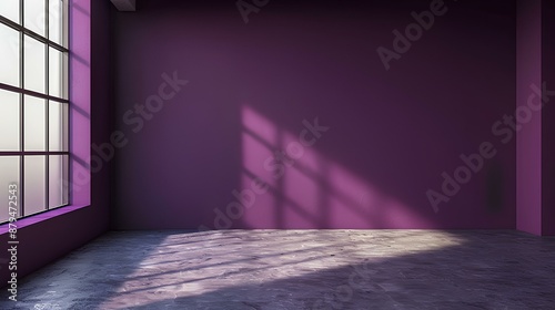 Empty purple room with concrete floor and window