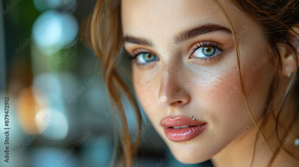Portrait Photo of a Beautiful Young Woman with Copy Space next to her head looking at the Camera. Portrait Photo of a Beautiful Young Woman with Copy Space next to her head looking at the Camera.