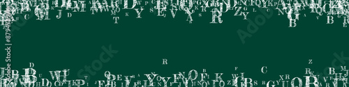 Flying latin letters. White chalk  scattered