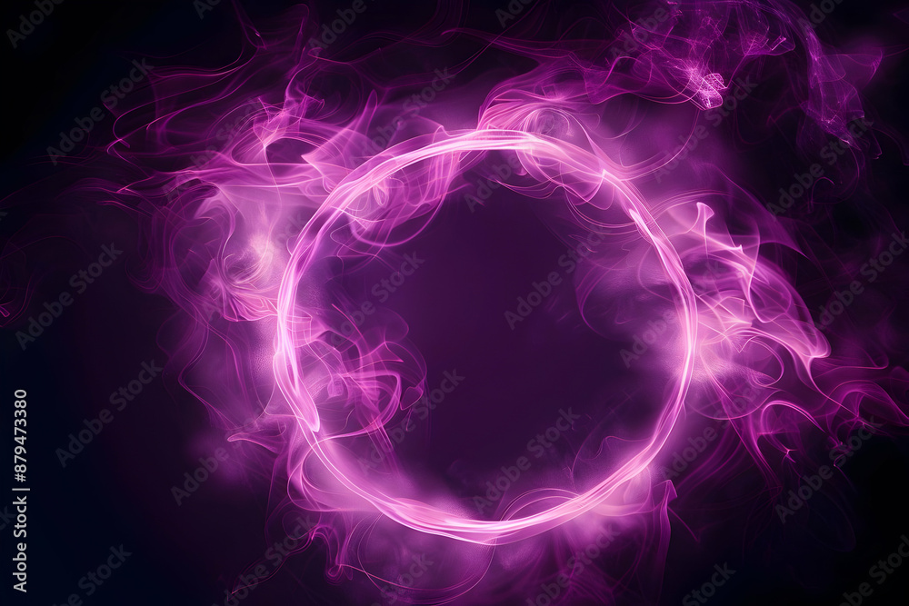 Naklejka premium Vibrant, mystical pink energy ring with swirling smoke effect on dark background, perfect for fantasy and sci-fi themed projects.