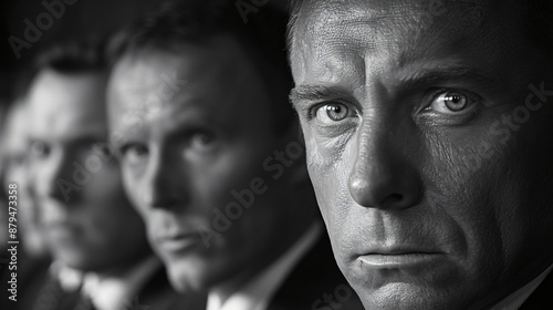 Older White Men Looking Serious in Suits Black and White Fashion Photography.