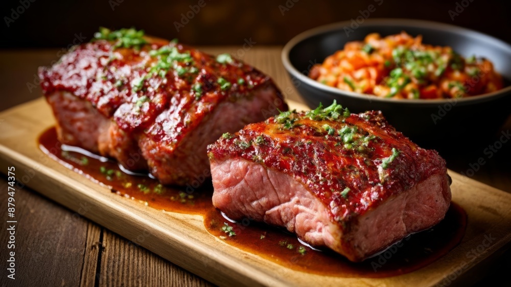 Deliciously grilled meat ready to be savored Deliciously grilled meat ready to be savored
