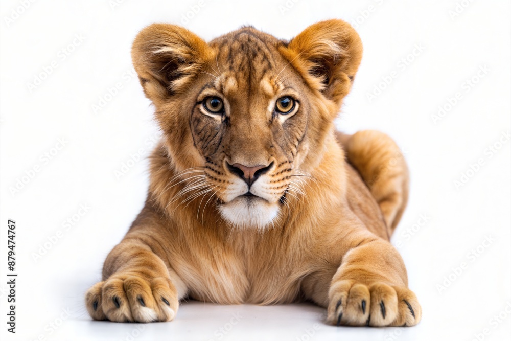 lion cub in front of white background