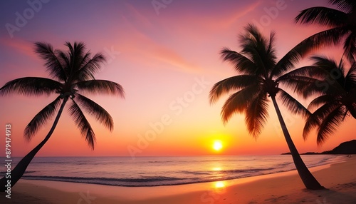 Landscape of paradise tropical island beach sunset