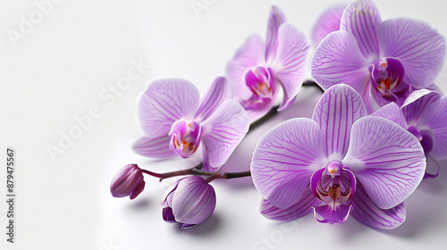 Purple orchid on a white background with ample copy space, photo realistic