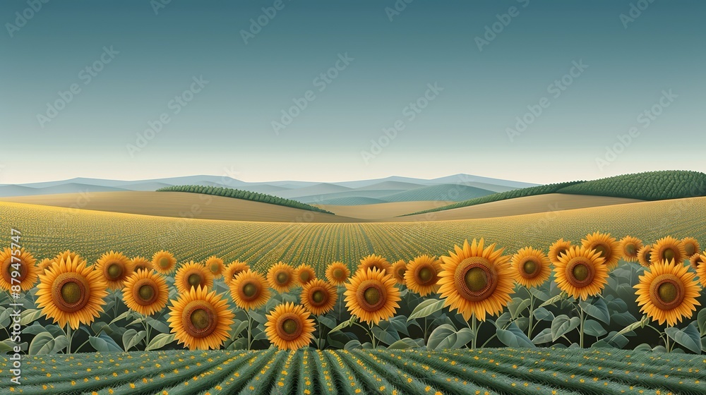 Fototapeta premium Abstract background of colorful nature scenes with vibrant floral patterns illustrating sunflower fields where the golden blooms create a radiant and cheerful landscape Illustration, Image, ,