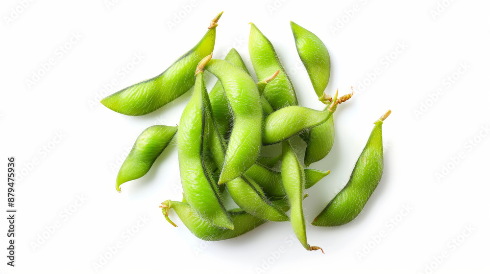 Tender green edamame beans, fresh soybeans on white background. Tender green edamame beans, fresh soybeans on white background.