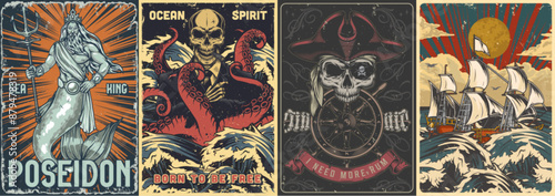 Sea dangers set flyers colorful