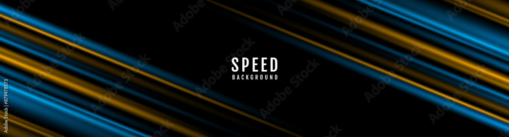 3D blue yellow techno geometric background on dark space with lines motion decoration. High speed with stripes style. Modern graphic design element concept for banner, flyer, card, or brochure cover 3D blue yellow techno geometric background on dark space with lines motion decoration. High speed with stripes style. Modern graphic design element concept for banner, flyer, card, or brochure cover