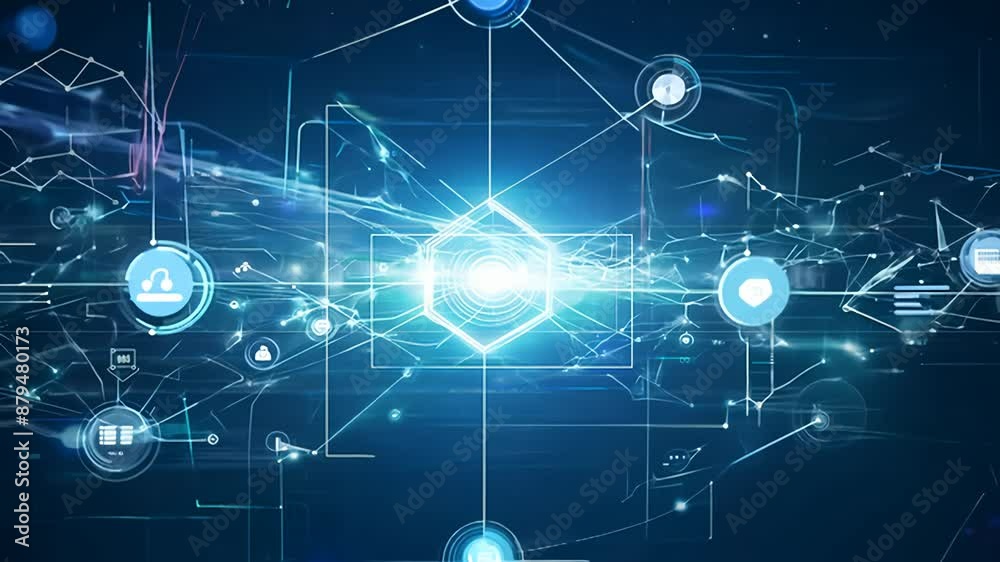 Abstract Digital Network With Blue Glowing Lines and Shapes Abstract Digital Network With Blue Glowing Lines and Shapes