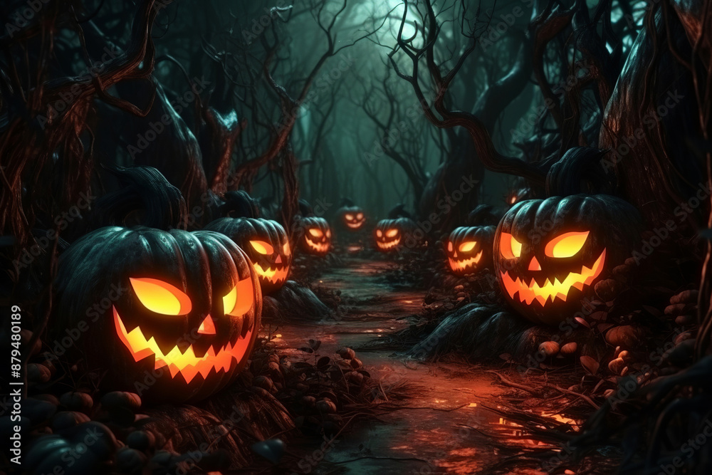 Generative ai on theme of large scary pumpkin with cut out eyes for celebration holiday Halloween Generative ai on theme of large scary pumpkin with cut out eyes for celebration holiday Halloween