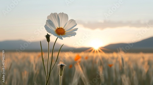 Sun-drenched fields of wildflowers glowing in the warm light of a summer day epitomizing nature's splendor Illustration, Image, , Minimalism,