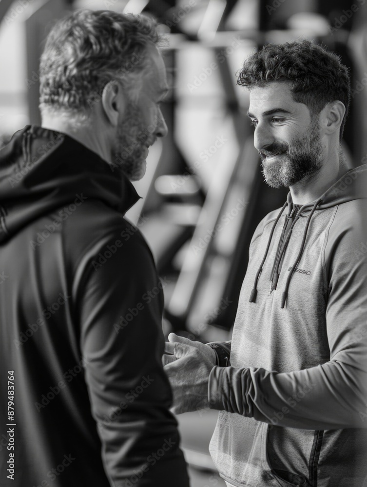 Two guys working out together in a modern gym setting Two guys working out together in a modern gym setting