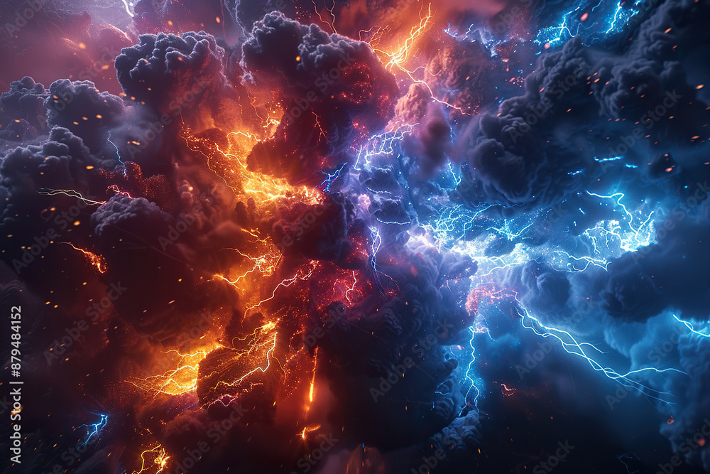 Generative ai on theme of scary bright electric lightning bolt with branches in the night dark sky Generative ai on theme of scary bright electric lightning bolt with branches in the night dark sky