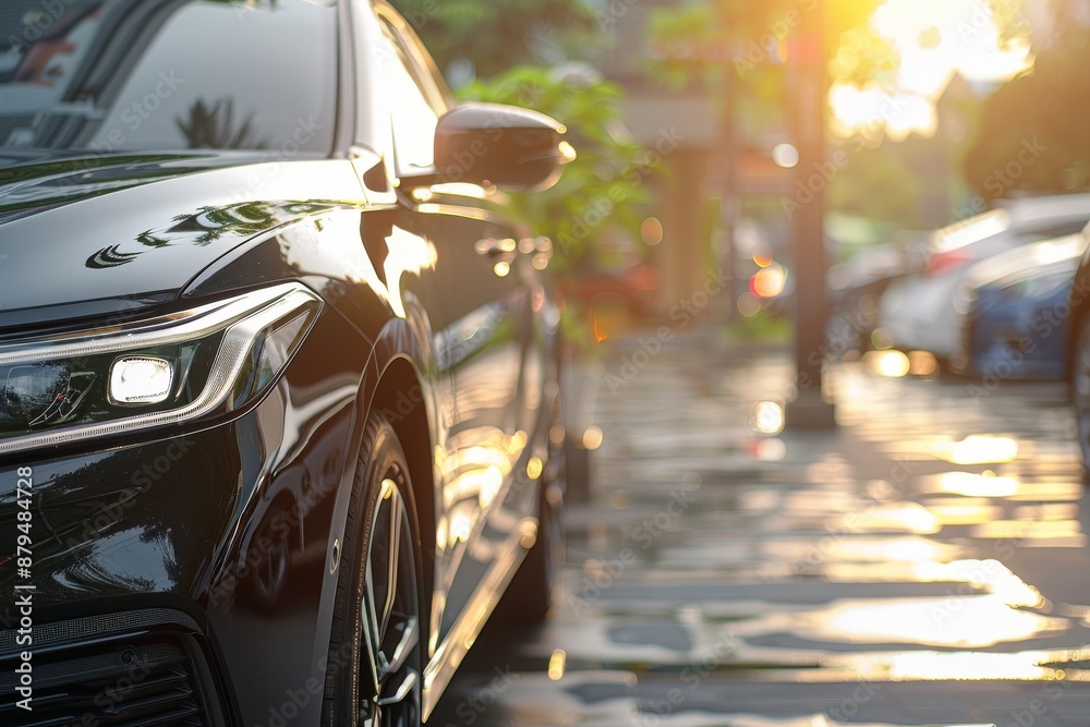 Naklejka premium Outdoor car lot, sale, rental services. Insurance-backed. Auto parking, dealership, agent. Automotive industry hub.. Beautiful simple AI generated image in 4K, unique.