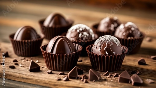  Delicious chocolate truffles in elegant wrappers photo