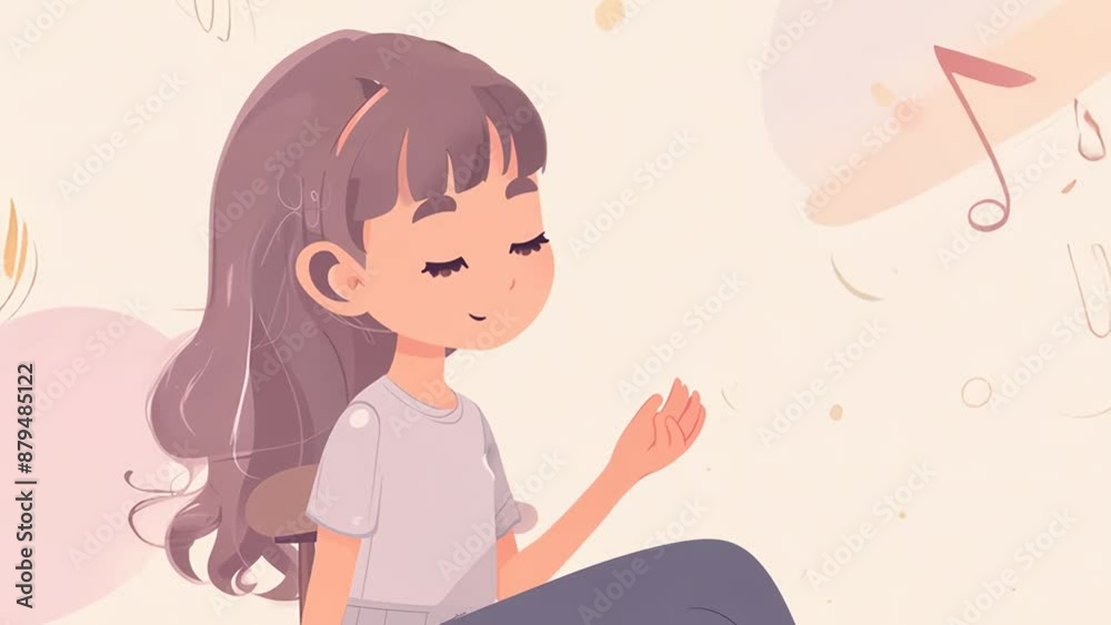 Animated Girl Sitting With Closed Eyes and Pink Background Animated Girl Sitting With Closed Eyes and Pink Background