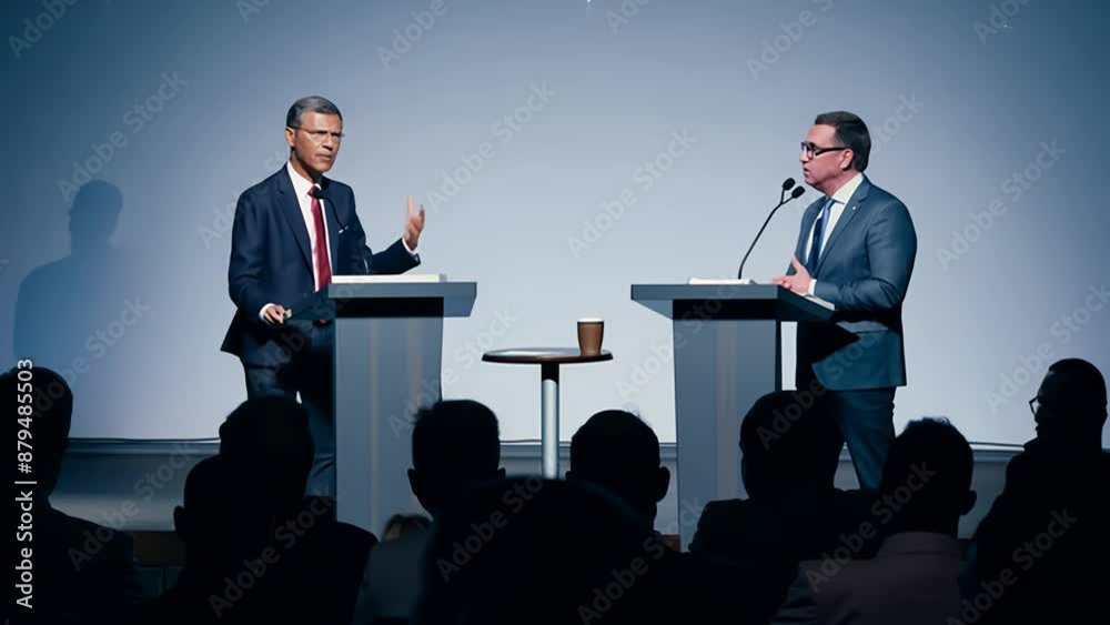 Two Men Speaking at a Conference Podium During a Panel Discussion