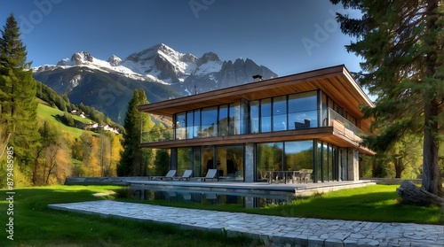 Exterior Villa With Large Windows