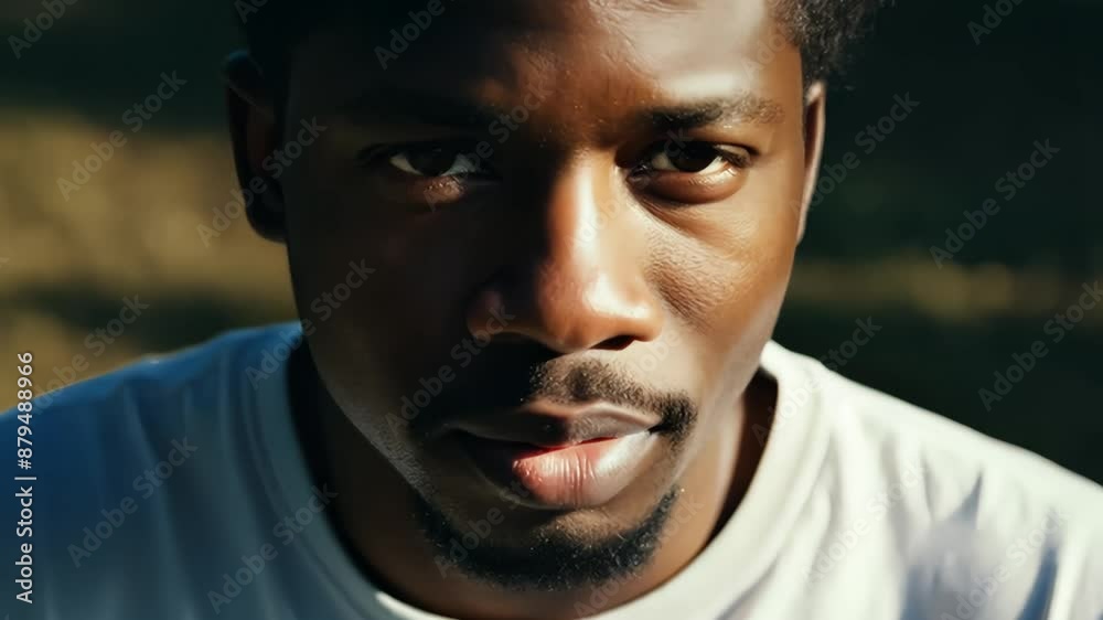 Close Up Of Man's Face In Sunlit Outdoor Setting Close Up Of Man's Face In Sunlit Outdoor Setting