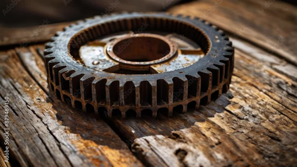 Rusty gear on wooden background, concept of creativity, innovation, ingenuity. Rusty gear on wooden background, concept of creativity, innovation, ingenuity.