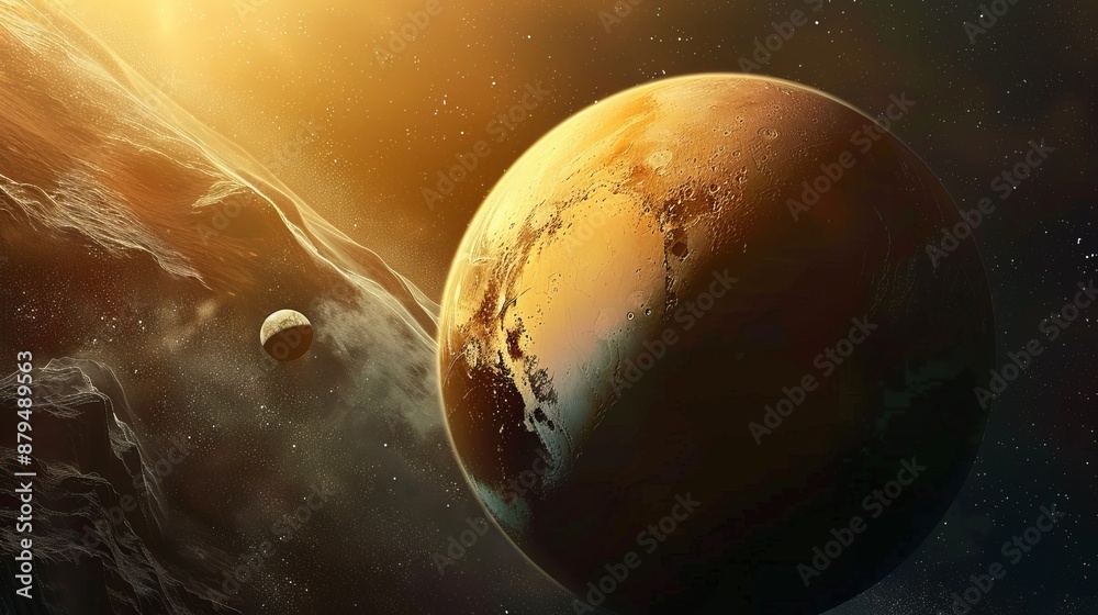 A breathtaking image of a planet bathed in golden sunlight, set against the vast, mysterious backdrop of space, showcasing the beauty and grandeur of the cosmos. A breathtaking image of a planet bathed in golden sunlight, set against the vast, mysterious backdrop of space, showcasing the beauty and grandeur of the cosmos.